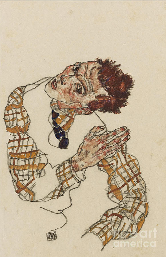 Self-portrait With Checkered Shirt, 1917 Drawing by Heritage Images