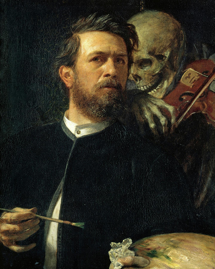 Arnold Bocklin Painting - Self-Portrait with Death Playing the Fiddle, 1872 by Arnold Bocklin