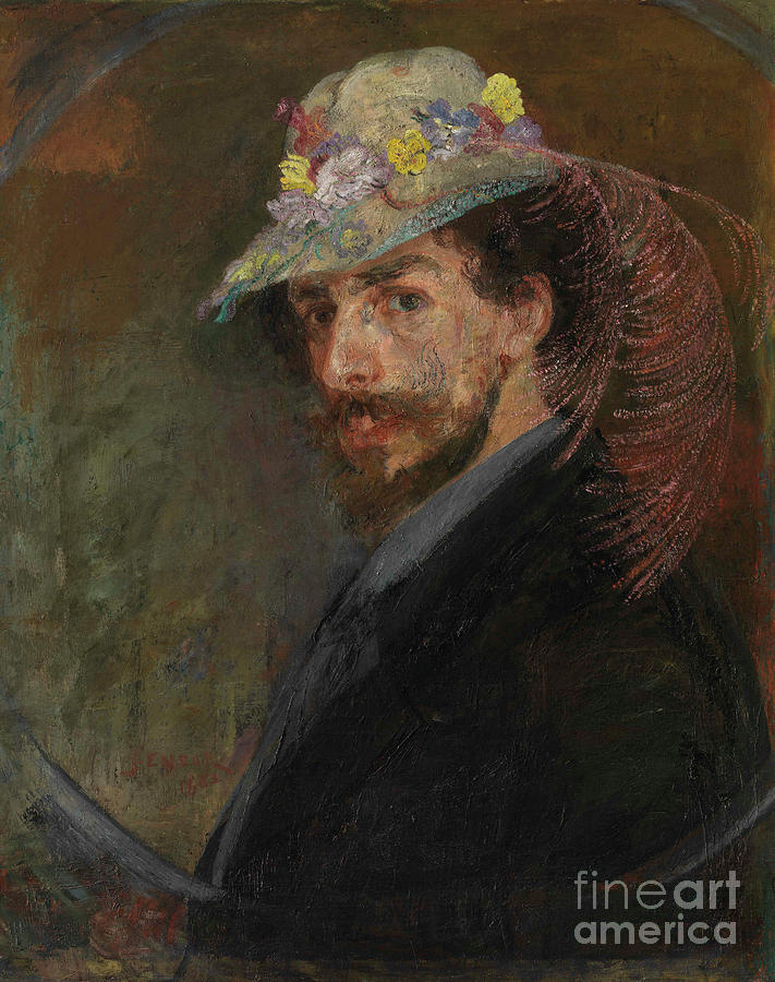Self-portrait With Flowered Hat Drawing by Heritage Images