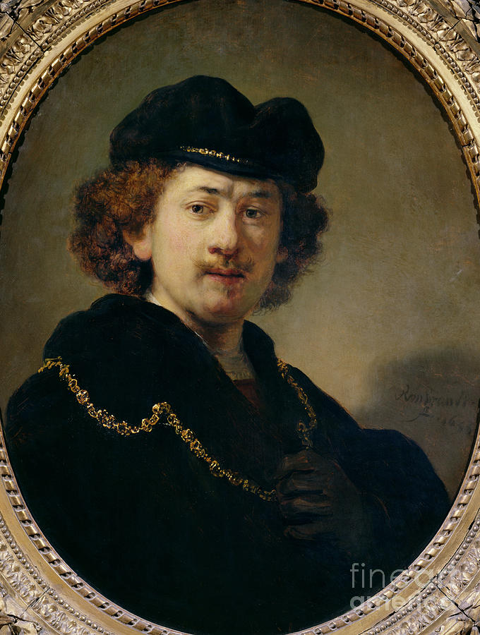 Self Portrait With Hat And Gold Chain, 1633 Painting By Rembrandt 