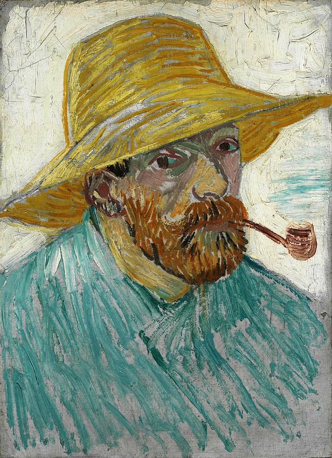 Self-Portrait with Pipe and Straw Hat. Painting by Vincent van Gogh -1853-1890-