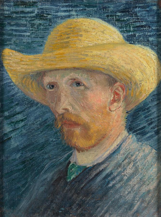 Self-Portrait with Straw Hat. Painting by Vincent van Gogh -1853-1890-