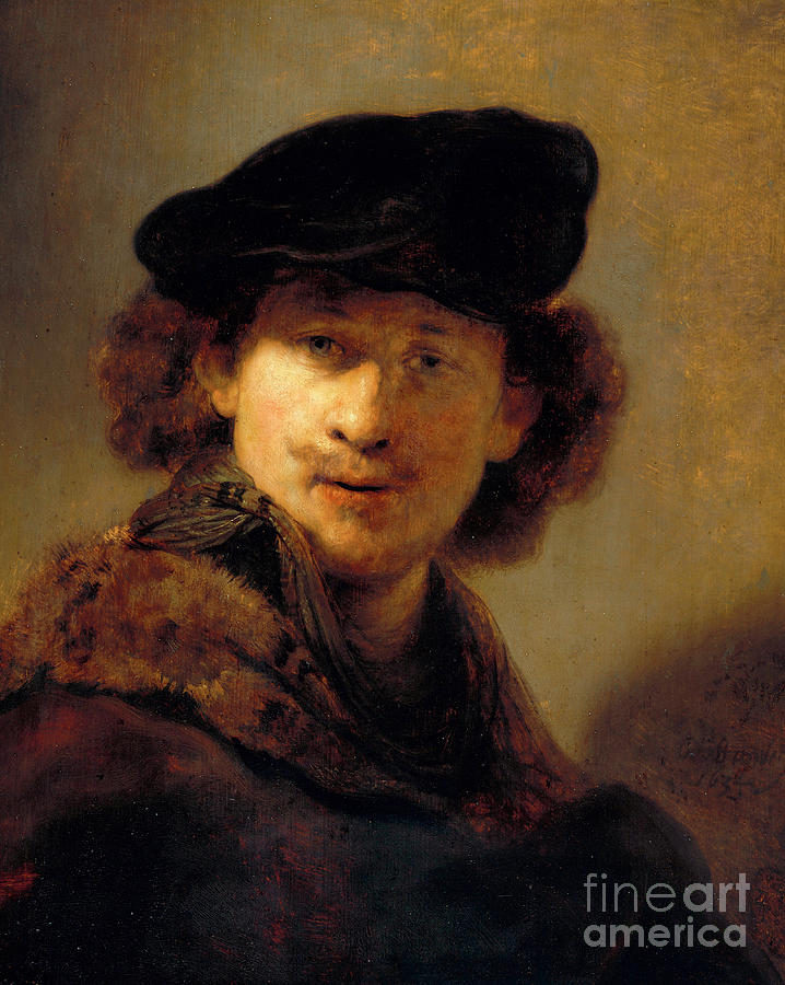 Self portrait with velvet cap, 1634 Painting by Rembrandt Harmensz van Rijn