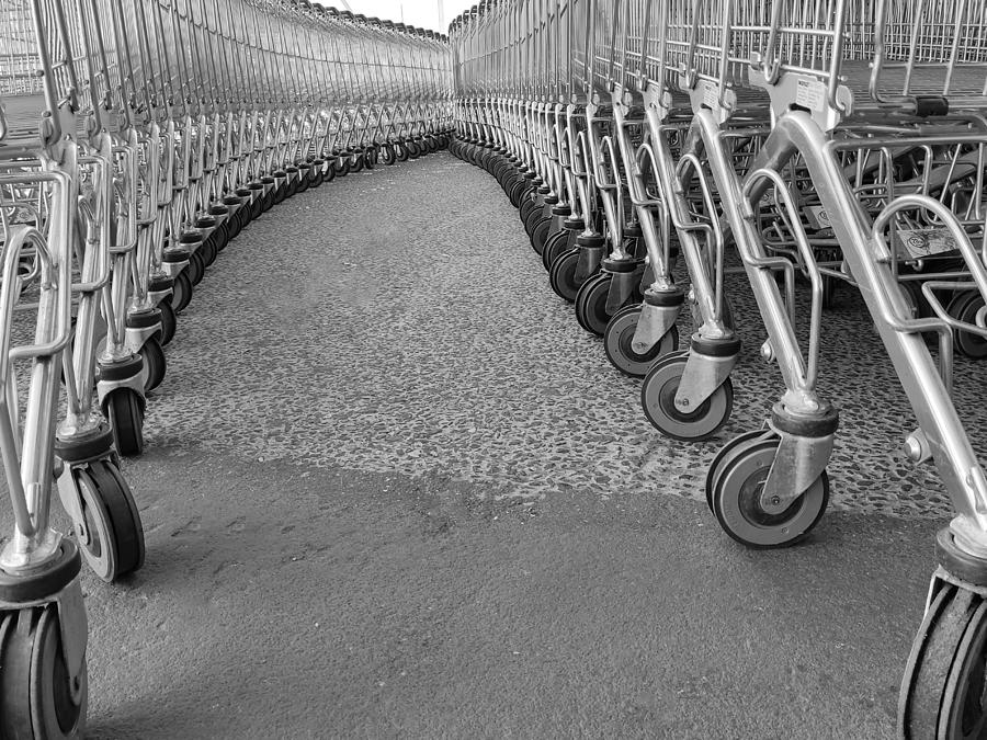 Black And White Photograph - Self-service Carts by Fred Louwen