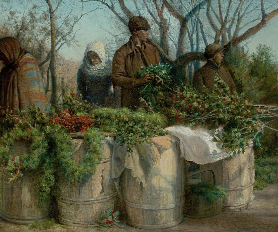 Winter Painting - Selling Christmas Greens by Eleazer Hutchinson Miller