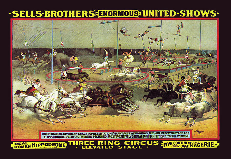 Sells Brothers Enormous United Shows: Three Ring Circus Painting by Unknown