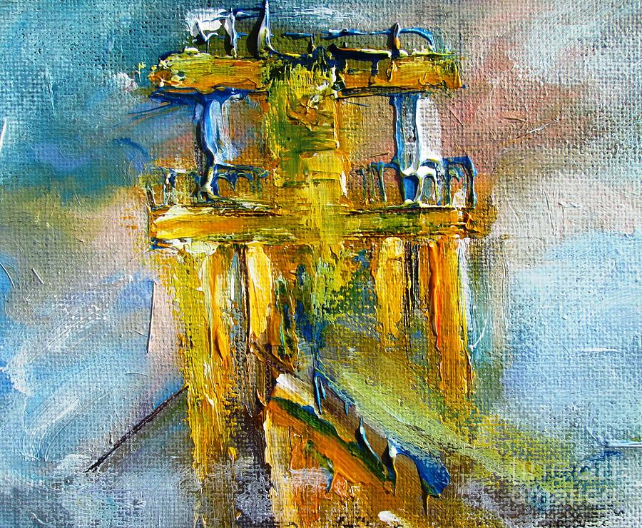 Semi Abstract Paintings Blackrock Diving Board Salthill Galway Ireland Painting by Mary Cahalan Lee - aka PIXI
