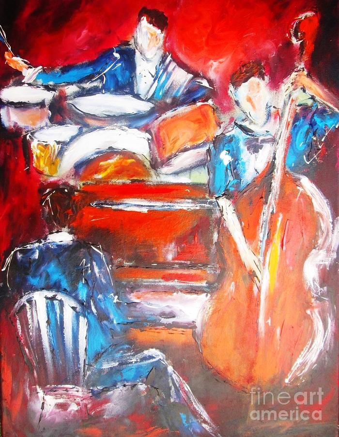 Semi Abstract Jazz Trio Painting Www.pixi-art.com Painting by Mary Cahalan Lee - aka PIXI