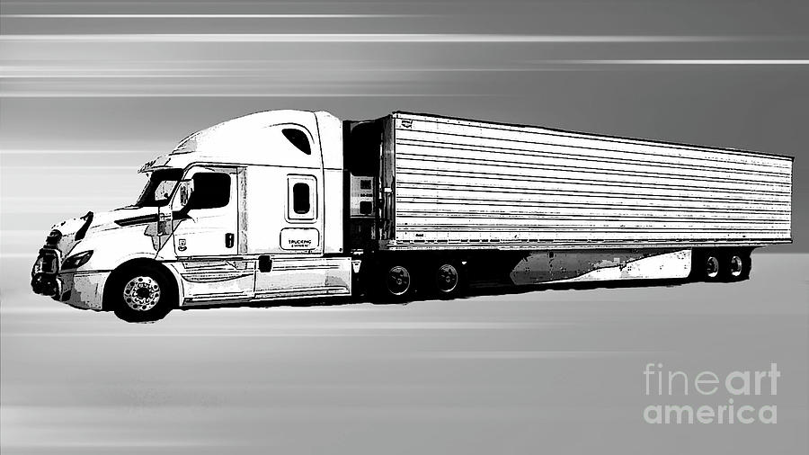 Truck Photograph - Semi Truck - Grayscale Digital Art by Carol Groenen