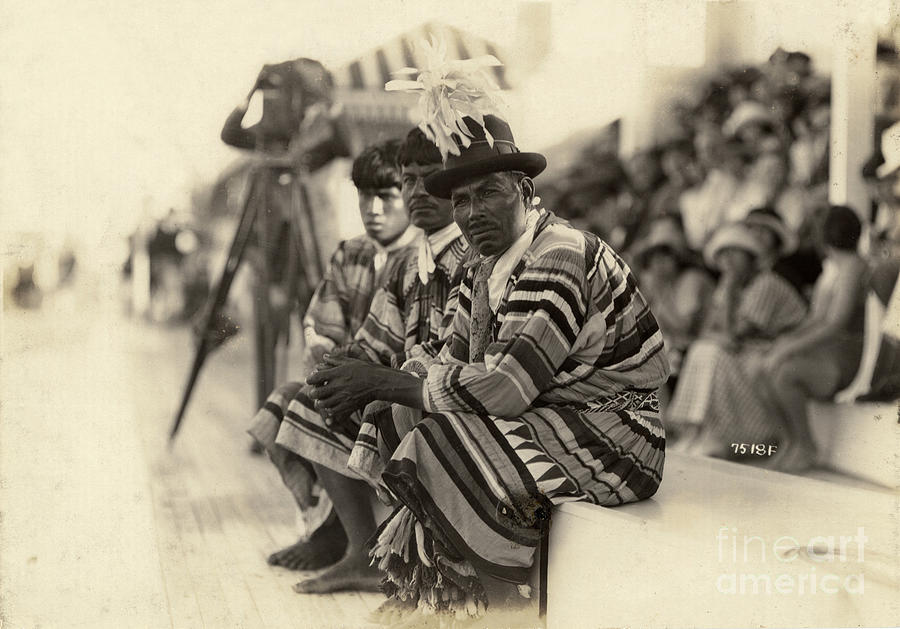 Hat Photograph - Seminole Men Observe A Christmas Day Event On Miami Beach, 1921 by 