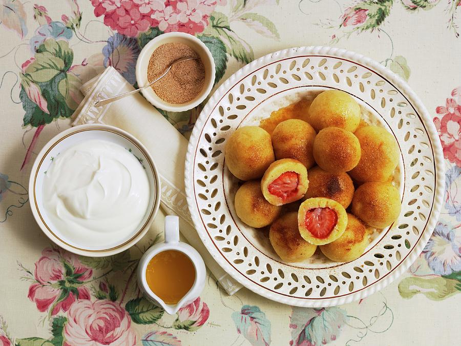 Semolina Dumplings With Strawberry Centres czech Republic Photograph by Kng, Ruth