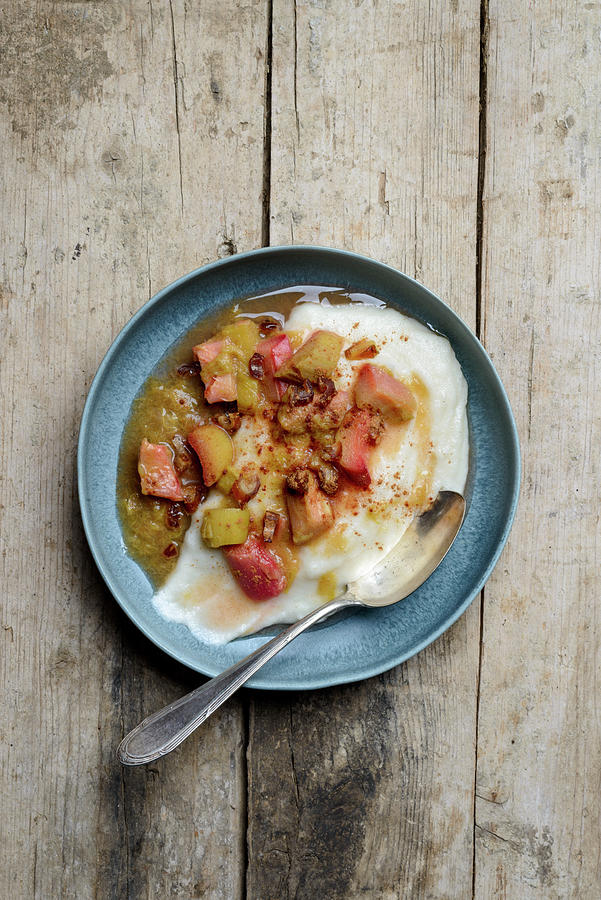 Semolina Pudding With Dates And Rhubarb Compote Photograph by Leah Bethmann