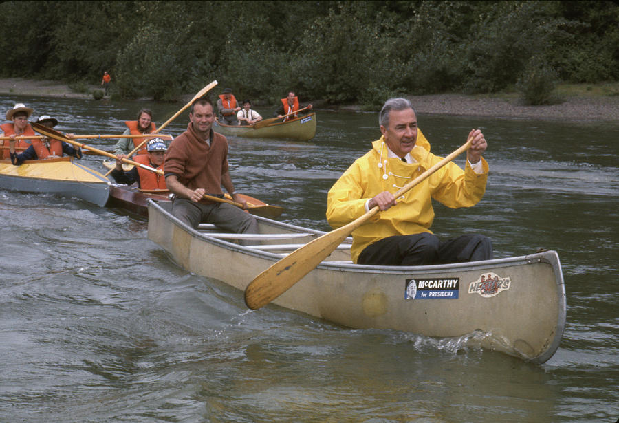 Politician Photograph - Senator McCarthy Canoes Willamette River by Michael Rougier