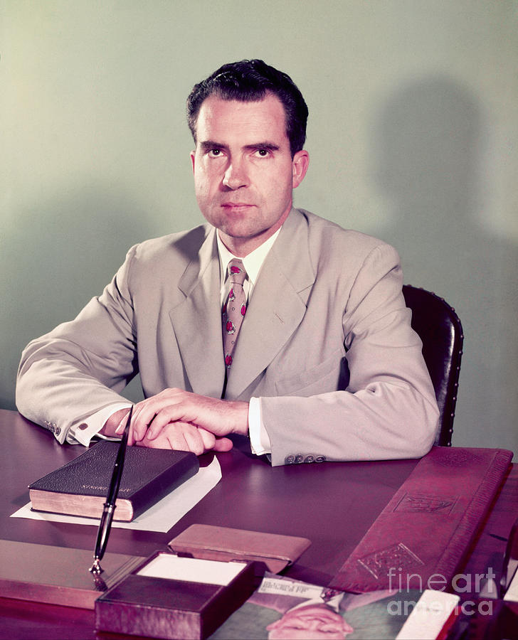 Senator Richard Nixon Sitting At Desk Photograph by Bettmann
