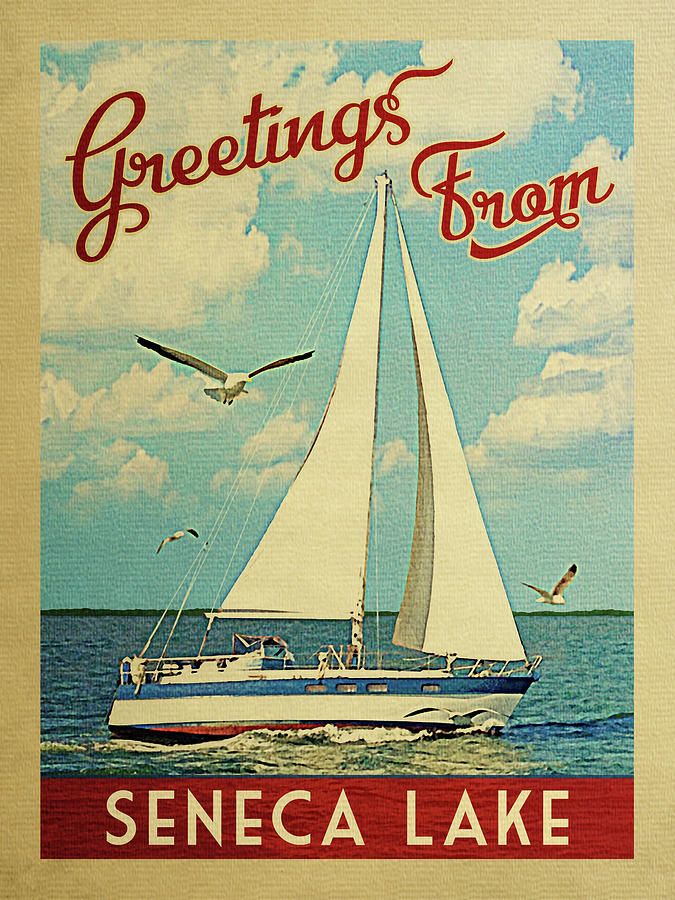 Boat Digital Art - Seneca Lake Sailboat Vintage Travel by Flo Karp