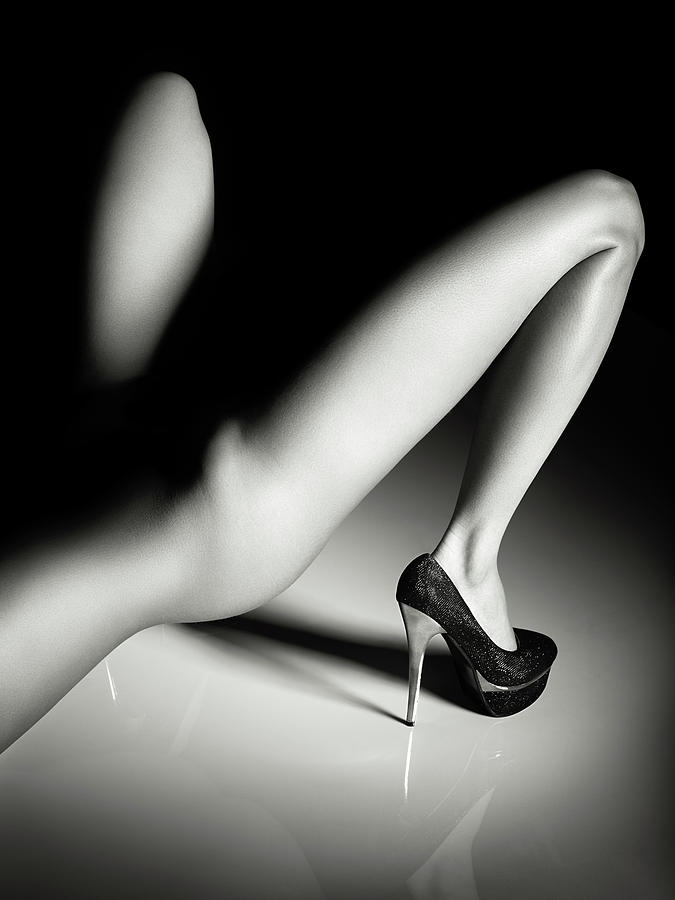 Black And White Photograph - Sensual legs in high heels by Johan Swanepoel
