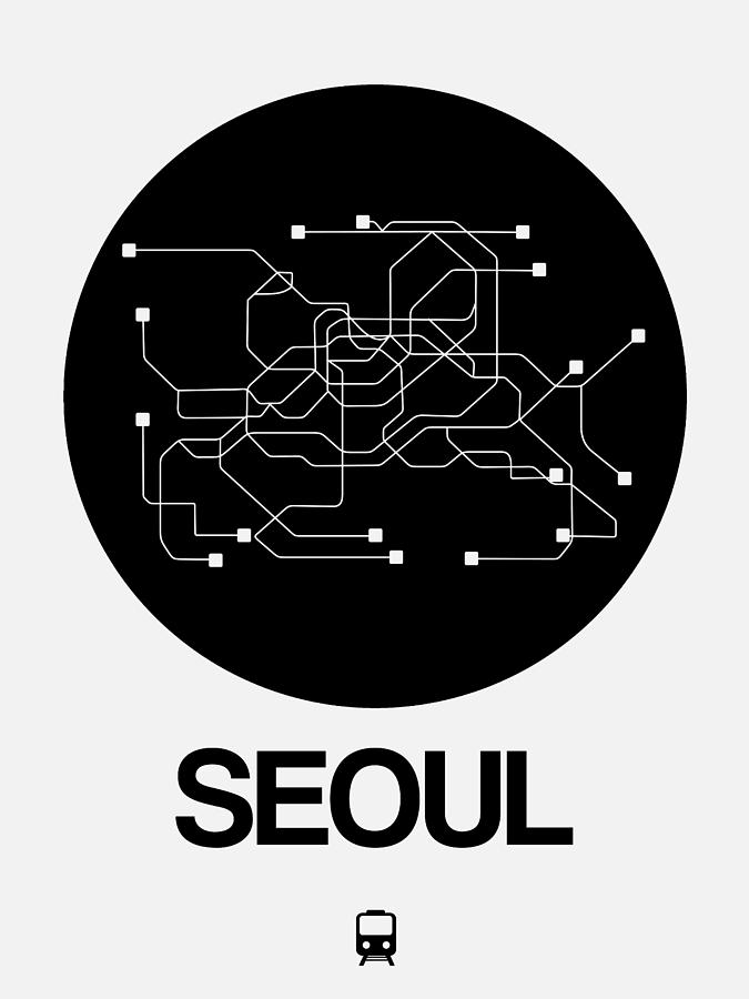 Map Digital Art - Seoul Black Subway Map by Naxart Studio