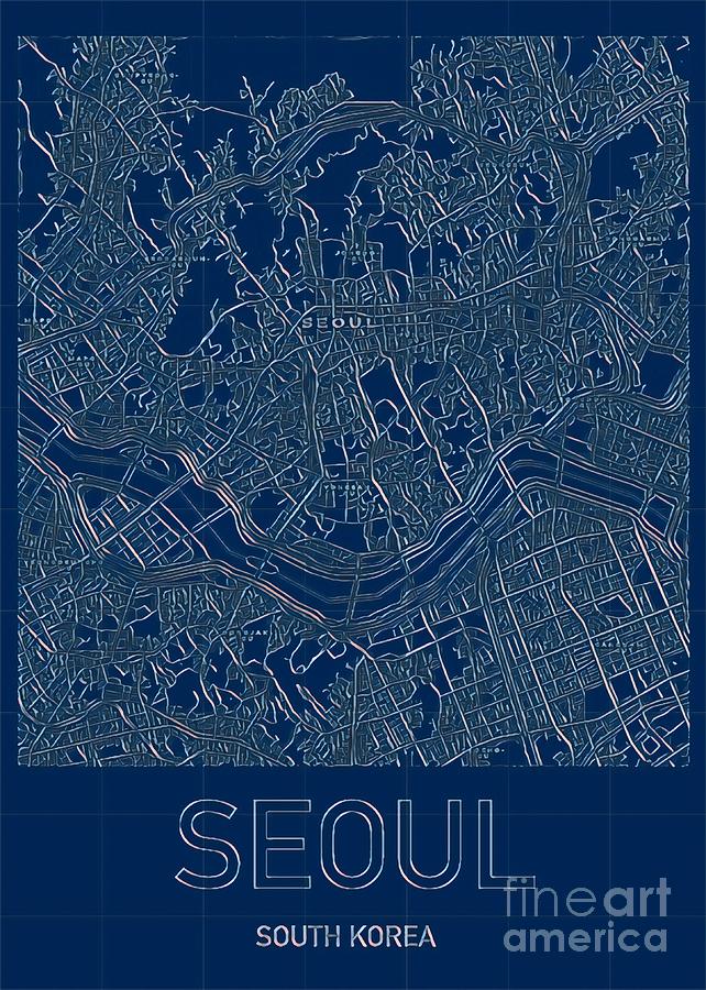 Seoul Blueprint City Map Digital Art by HELGE Art Gallery