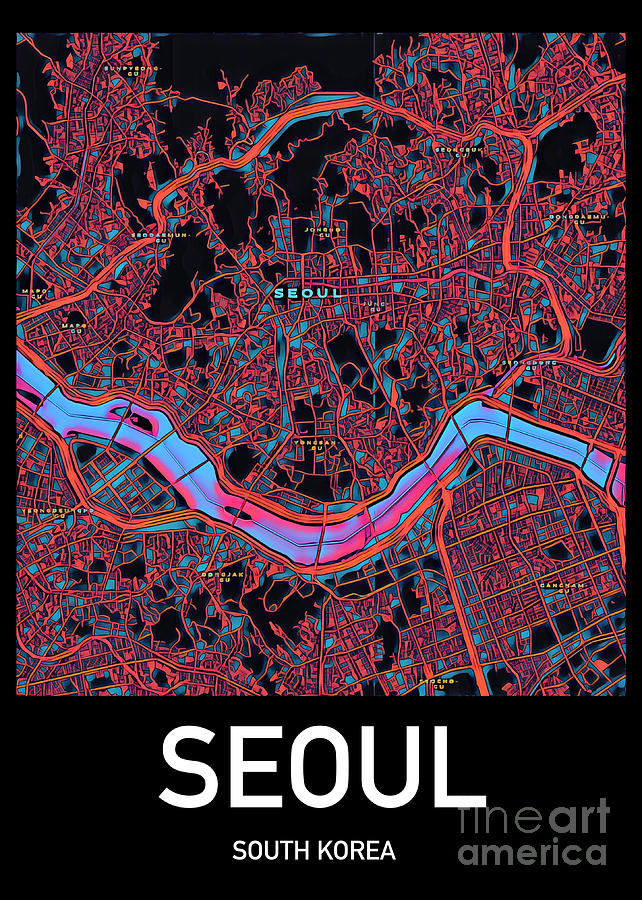 Seoul City Map Digital Art by HELGE Art Gallery