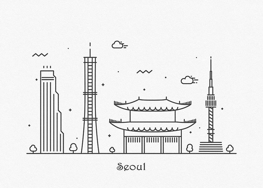 Seoul Cityscape Travel Poster Drawing by Inspirowl Design