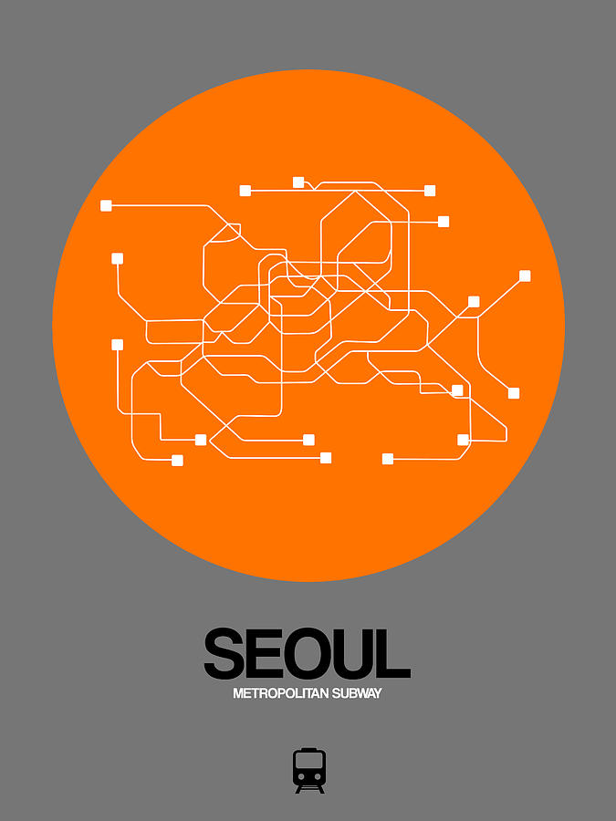 Map Digital Art - Seoul Orange Subway Map by Naxart Studio