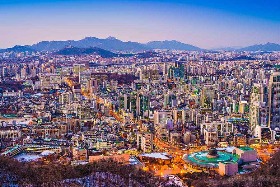 Cityscape Photograph - Seoul, South Korea Evening Skyline by Sean Pavone
