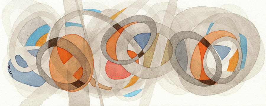 Abstract Painting - Sepia & Orange Circles by Nikki Galapon
