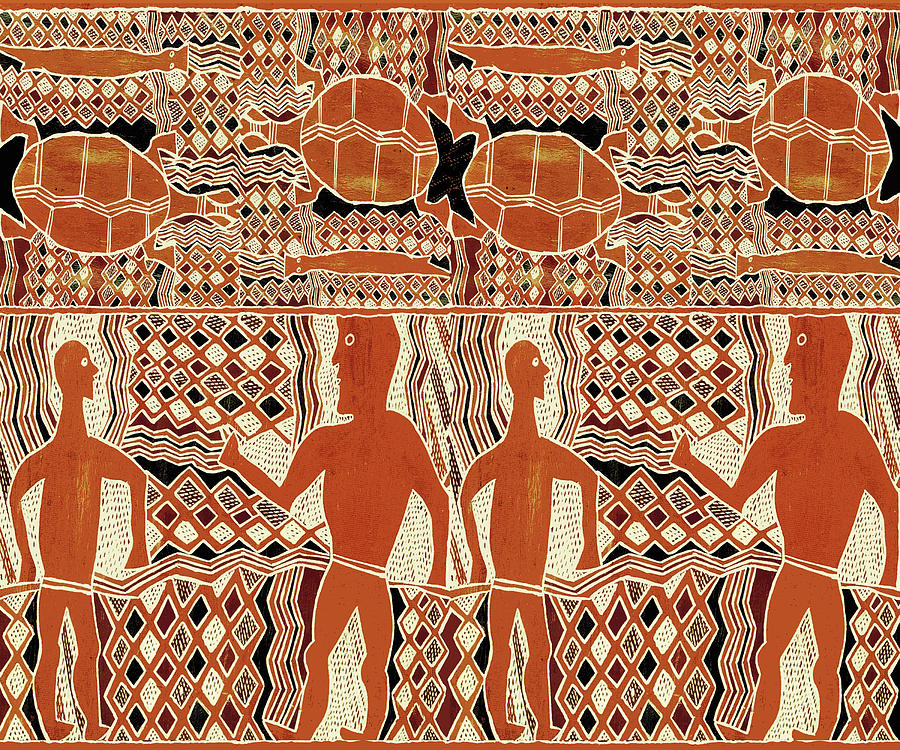 Sepik Tribal Turtle Fishers Digital Art by Vagabond Folk Art - Virginia Vivier