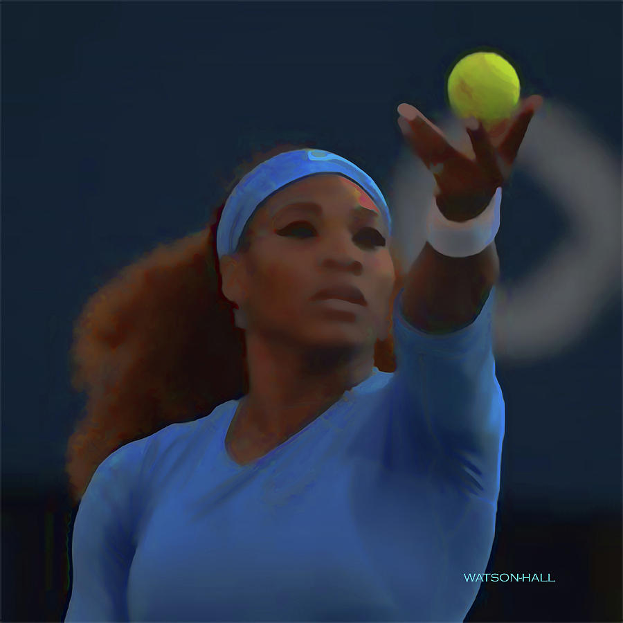 Serena Williams - Service - Watercolor Digital Art by Marlene Watson