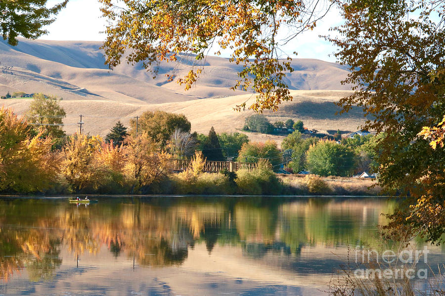 Fall Photograph - Serene Autumn Water with Hills by Carol Groenen