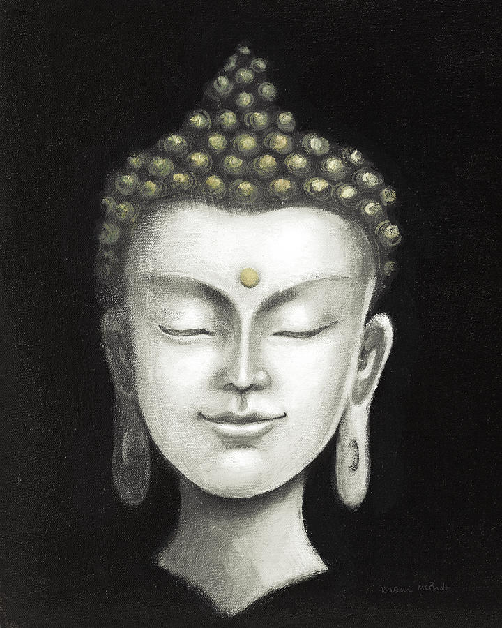 Buddha Painting - Serene Buddha I White Gold by Naomi Mcbride