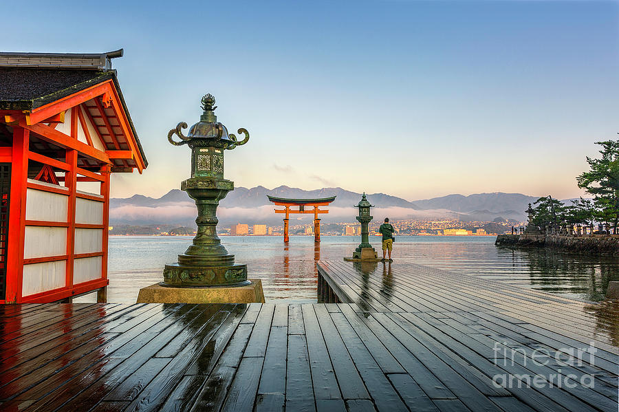 Serene Photograph - Serene Morning at Itsukushima Shrine by Karen Jorstad