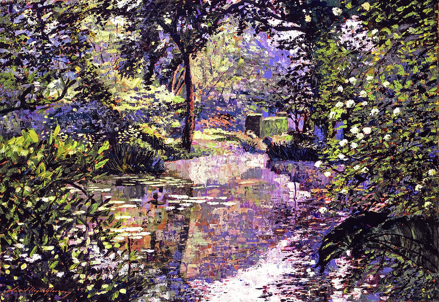 Serenity Reflections On The Pond Painting by David Lloyd Glover