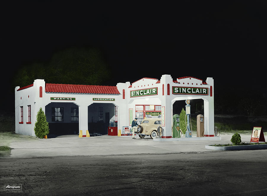 Service Station at Night Photograph by Retrographs