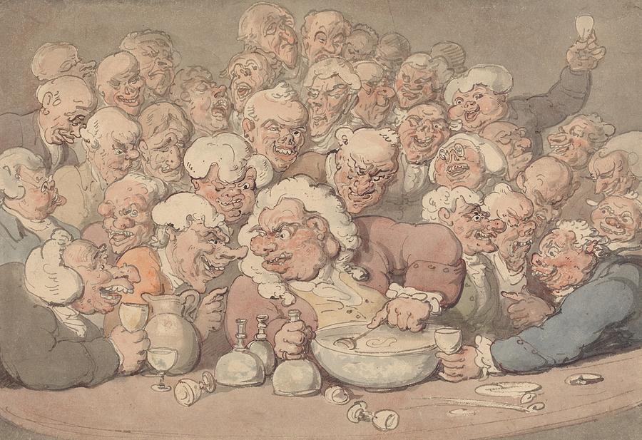 Serving Punch Drawing by Thomas Rowlandson