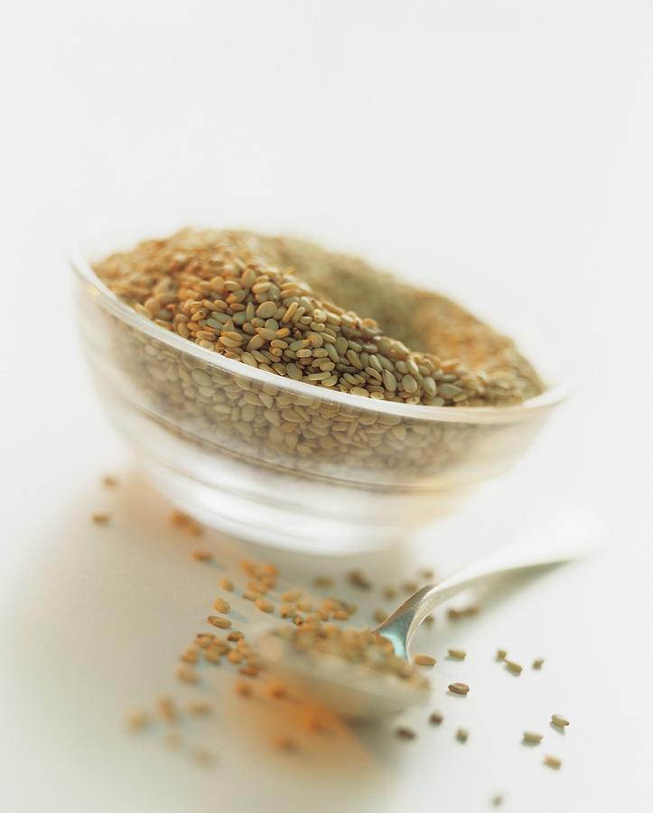 Sesame Seeds In Small Dish Photograph by Michael Wissing
