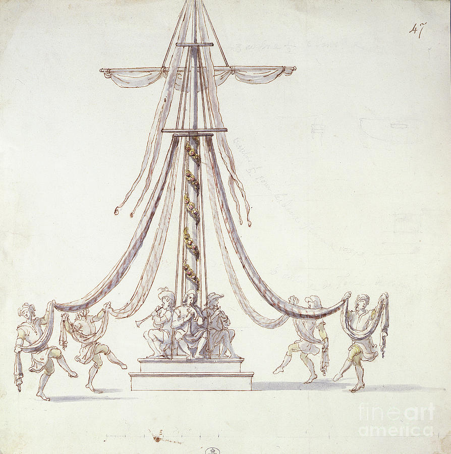 Musician Painting - Set Design For A Ballet With Sailors Dancing Around A Mast, From A Collection Entitled les Menus Plaisirs Du Roi by French School