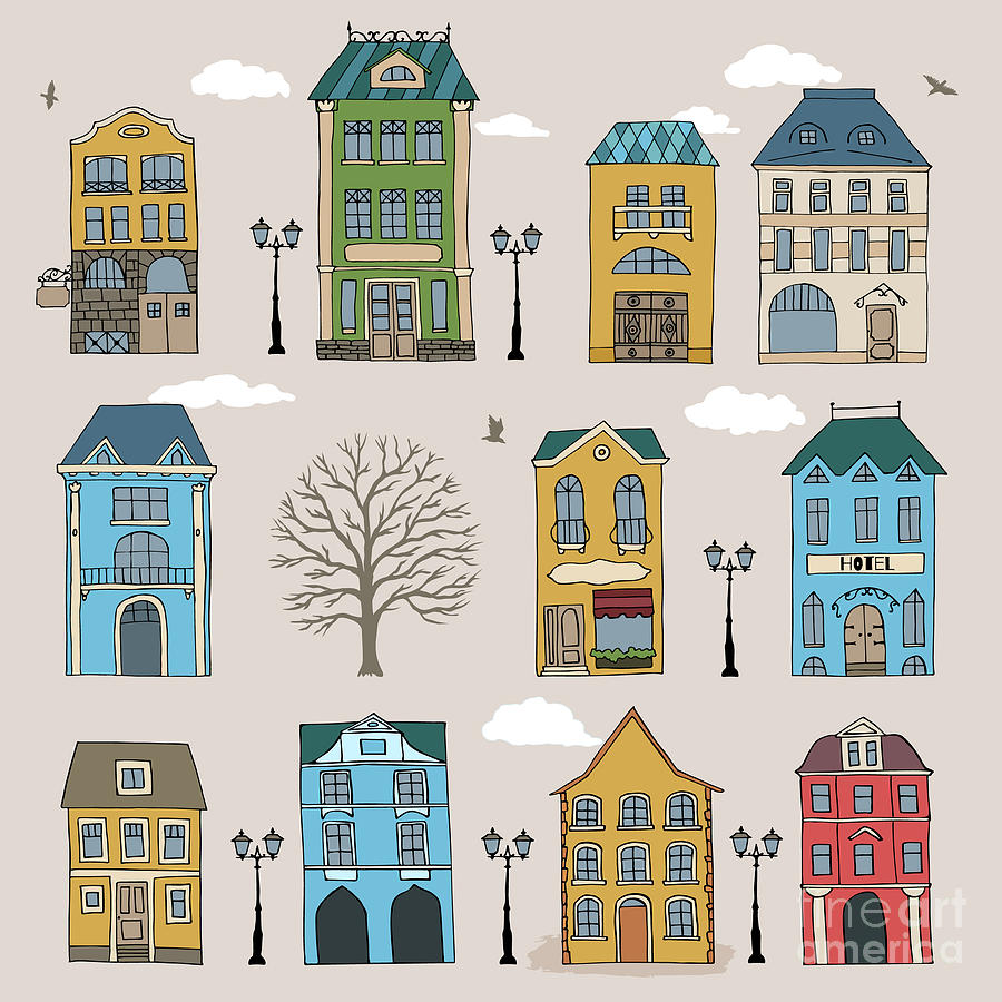 Country Digital Art - Set Of Old European Houses Isolated On by Piranjya Country Digital Art - Set Of Old European Houses Isolated On by Piranjya