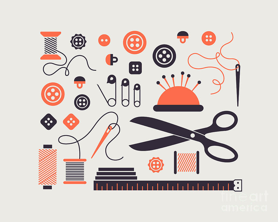 Set Of Sewing And Needlework Icons Digital Art by Shirstok - Fine Art ...