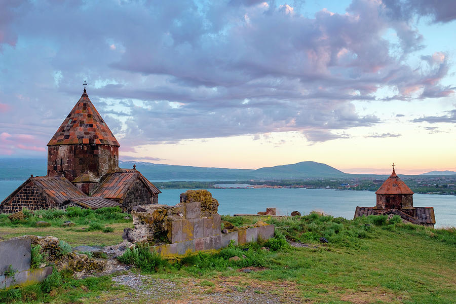 Architecture Photograph - Sevanavank Church On Lake Sevan At Sunset, Sevan, Gegharkunik Province, Armenia by Cavan Images