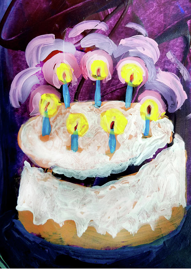 Seven Candle Birthday Cake Painting by Tilly Strauss