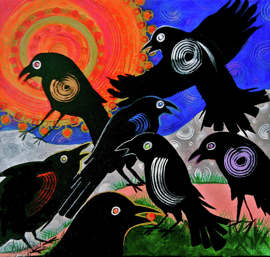 Seven Crows Painting by Sharon Gilbertson