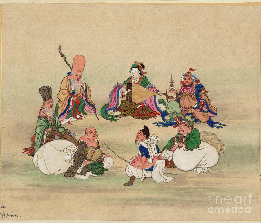 Seven Lucky Gods, Ca 1878 Drawing by Heritage Images
