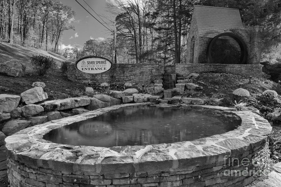 Seven Springs Resort Entrance Black And White Photograph by Adam Jewell