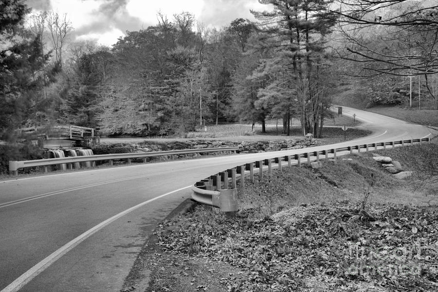 Seven Springs Village Road Black And White Photograph by Adam Jewell