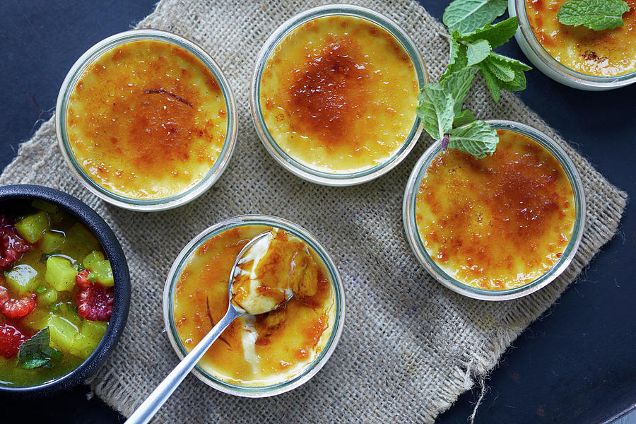 Several Creme Brulee And Fruit Compote Photograph by Frank Weymann