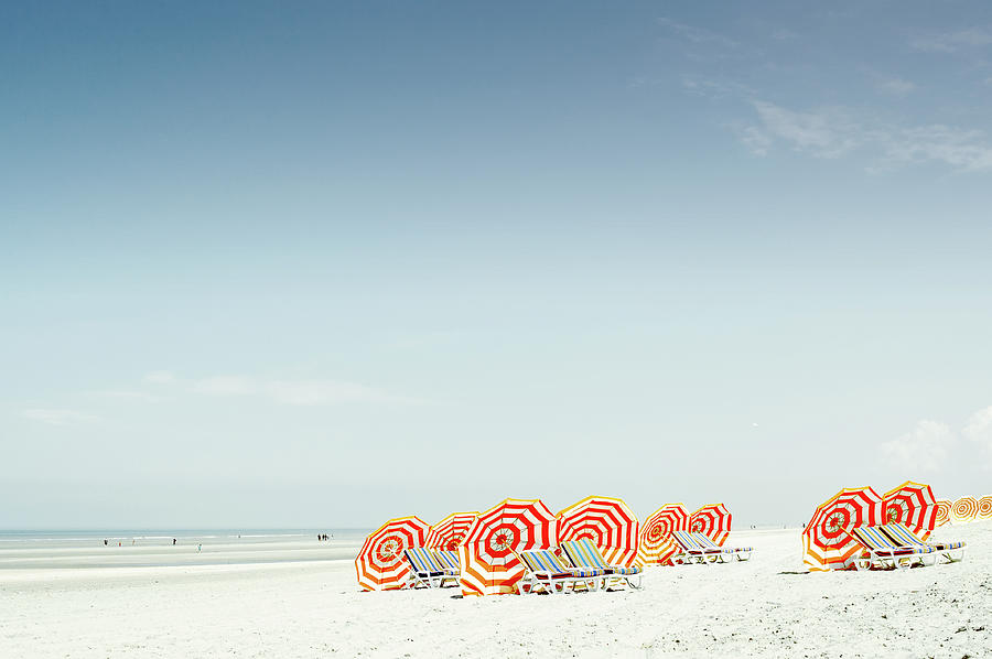 Several Sunshades And Beachchairs At Photograph by Elisabeth Schmitt