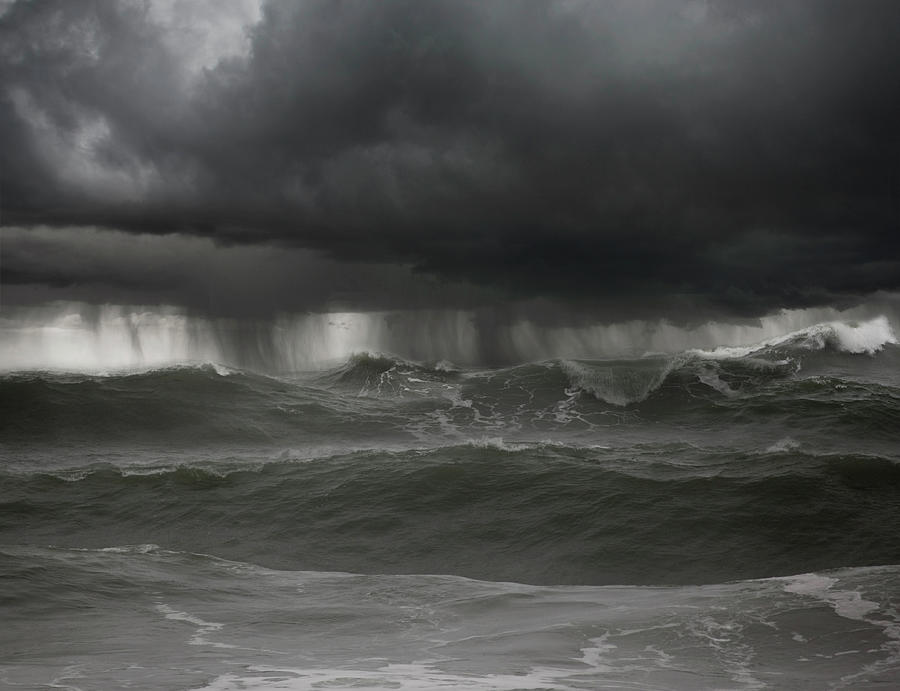 Severe Thunderstorm Over Rough Seas Photograph by John Lund