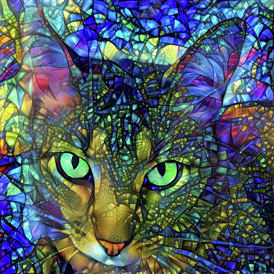 Severus the Tabby Cat - Stained Glass Digital Art by Peggy Collins