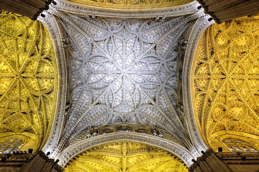 Architecture Photograph - Seville Cathedral Ceiling by Elizabeth Allen